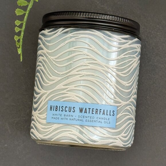 BBW Hibiscus Waterfall White Barn Bath & Body Works Mason Jar Single Wick Candle - Picture 5 of 10